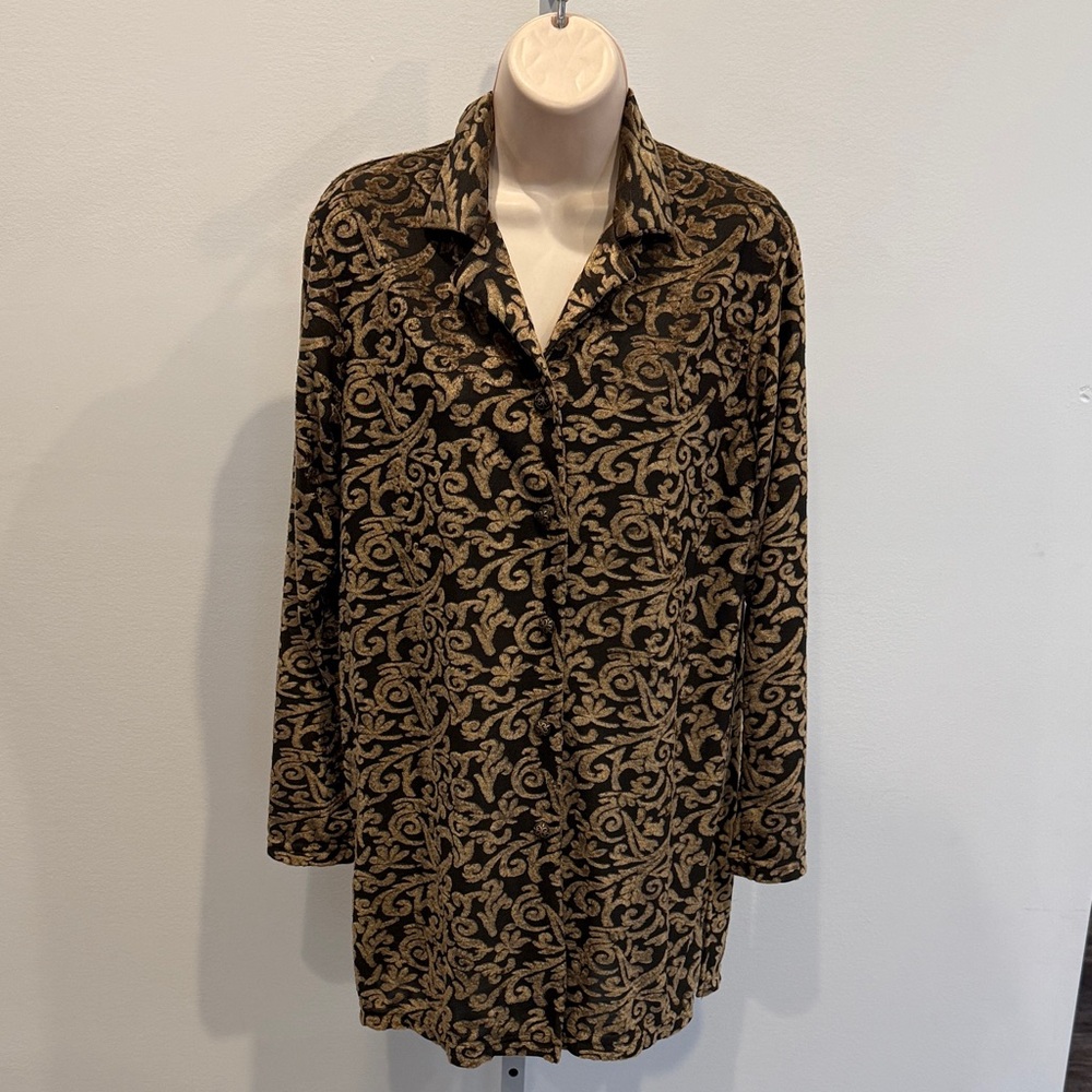 Vintage Diane Von Furstenburg Blouse Women Size S Baroque Print Button Up Y2K